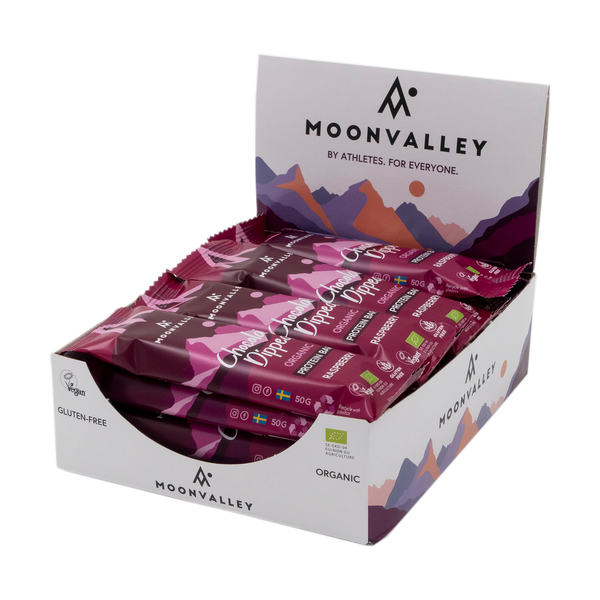 Moonvalley Organic Protein Bar - Bio-Proteinriegel Chocolate-Dipped Raspberry (12 x 50 g)