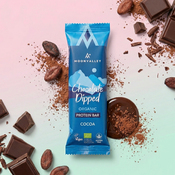 Moonvalley Organic Protein Bar - Bio-Proteinriegel Chocolate-Dipped Cocoa (12 x 50 g)